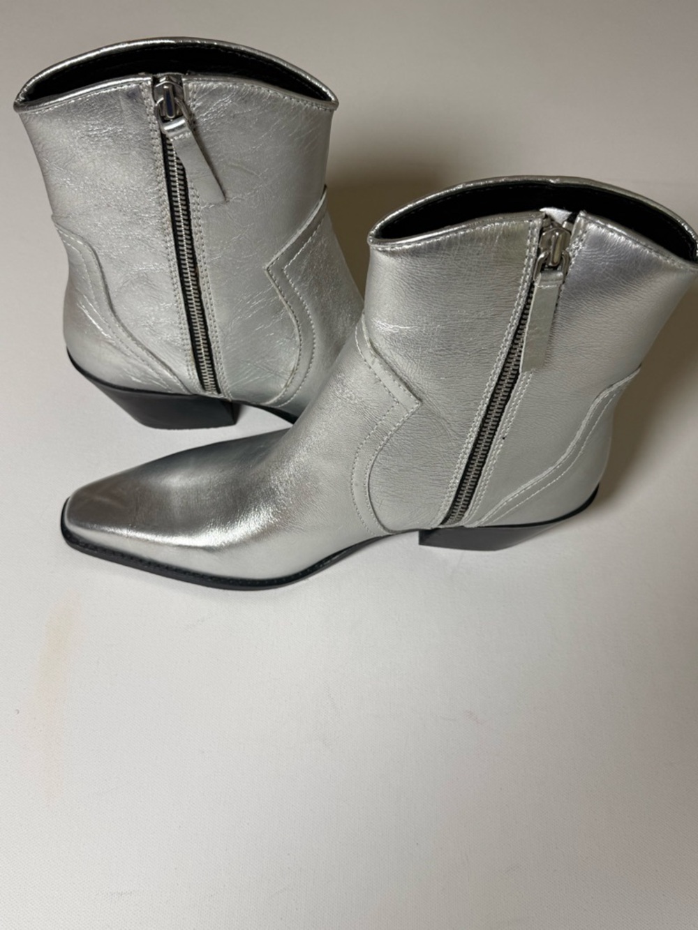 ZARA Metallic Silver Ankle Boots | Western Pointed Toe Zip Booties | Size 39 8.5 - Picture 11 of 11